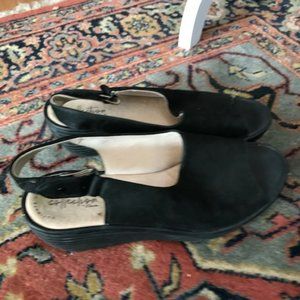 Suede open toe sling back shoes